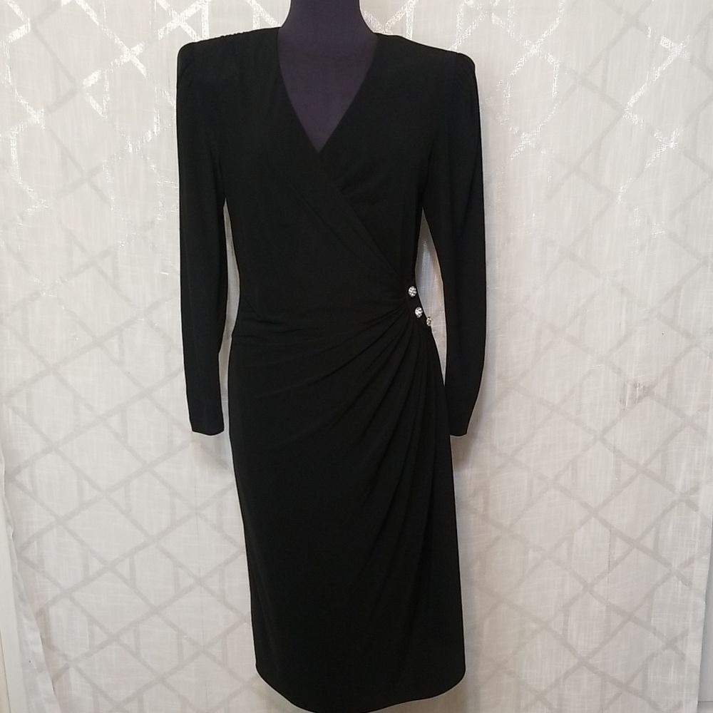 Vintage Rimini Dress Womens Size 10 Black Wrap Cocktail